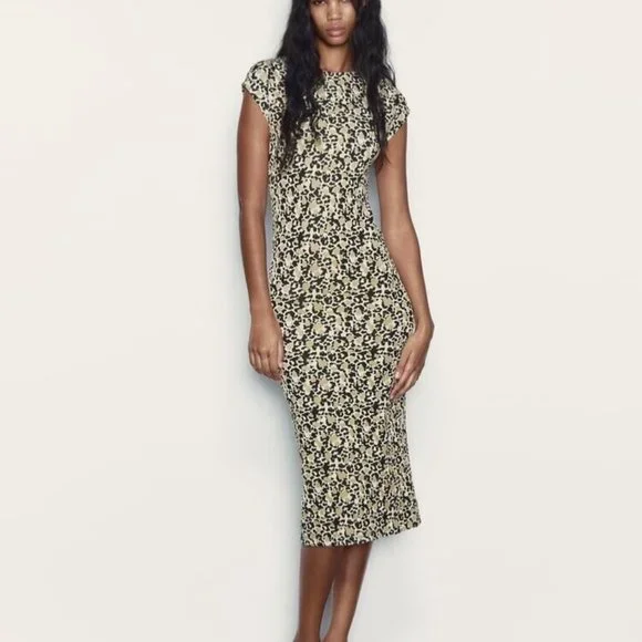 green emerald velvet dress Black Floral Jacquard Midi Dress - All Dresses